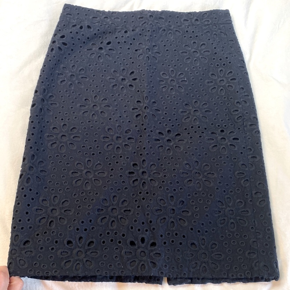 Navy Eyelet Pencil Skirt